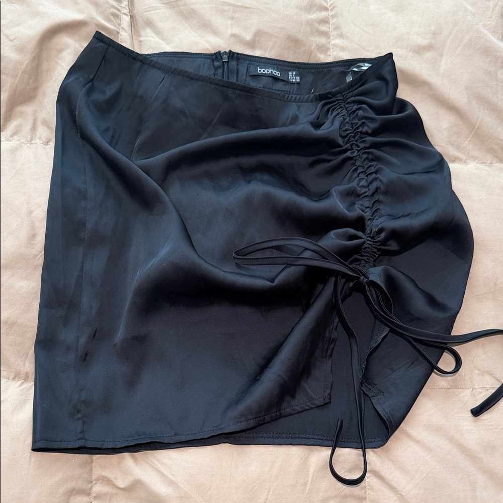 Boohoo Satin Ruched Side Mini Skirt
